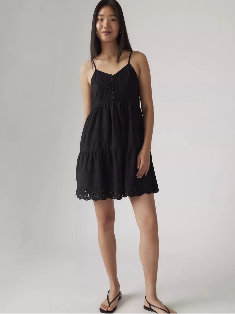 Levi’s Cora Black Spaghetti-Strap Eyelet Tiered Dress